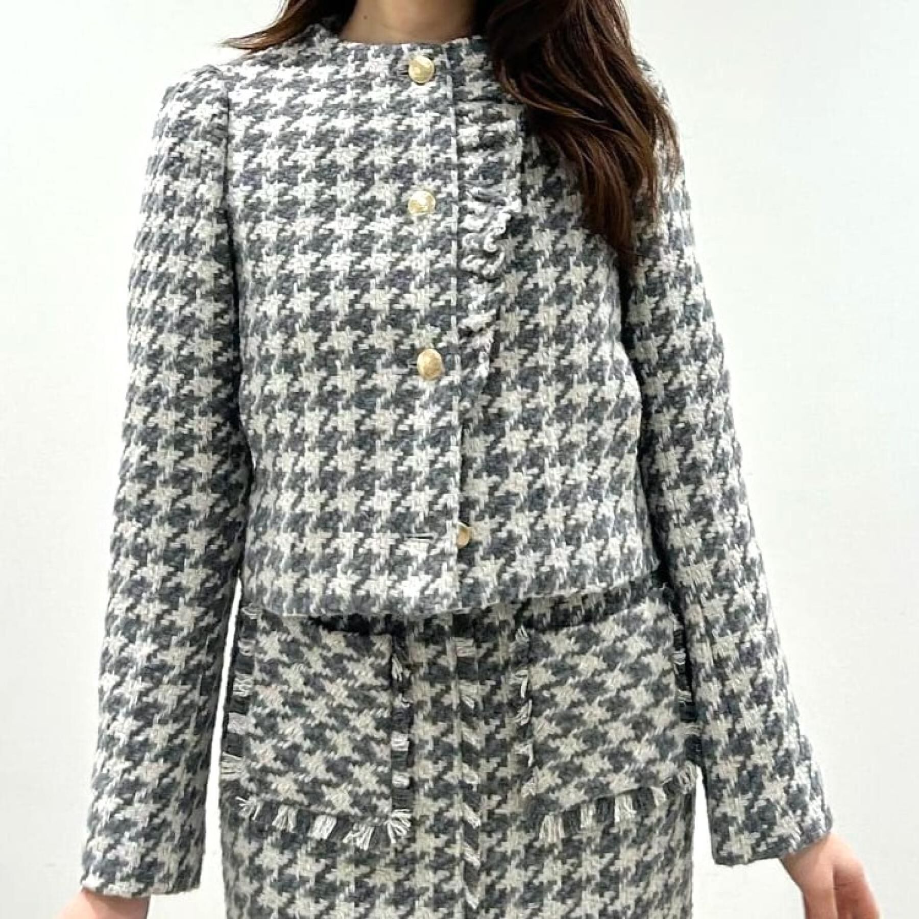 SunaUna「【COLLECTION LINE】ツイードラッフルジャケット」|ノーカラージャケット|