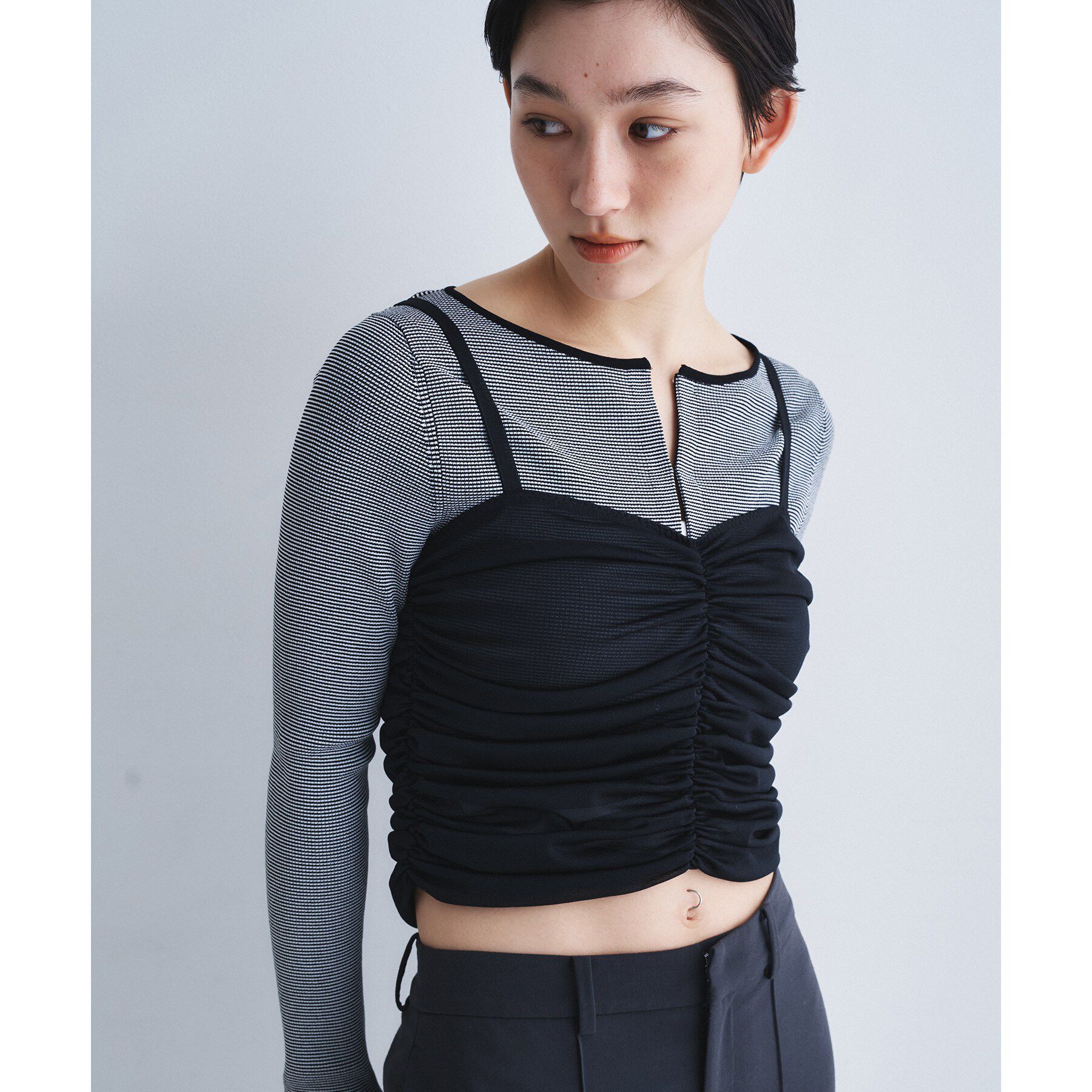 CODE A「organza shirring cami」|キャミソール|ブラック(019)