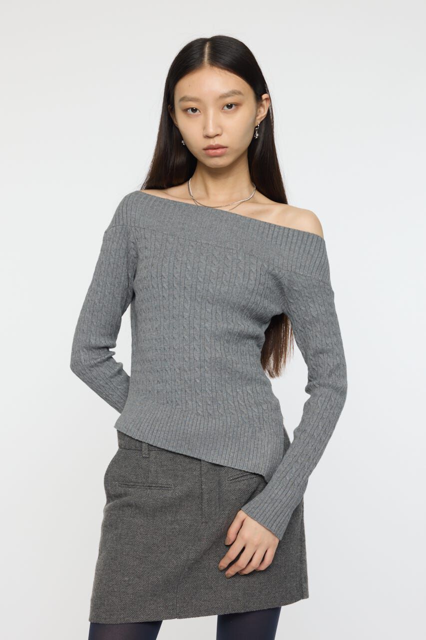 MOUSSY「ASYMMETRY SHOULDER CABLE ニット」|ニット・セーター|