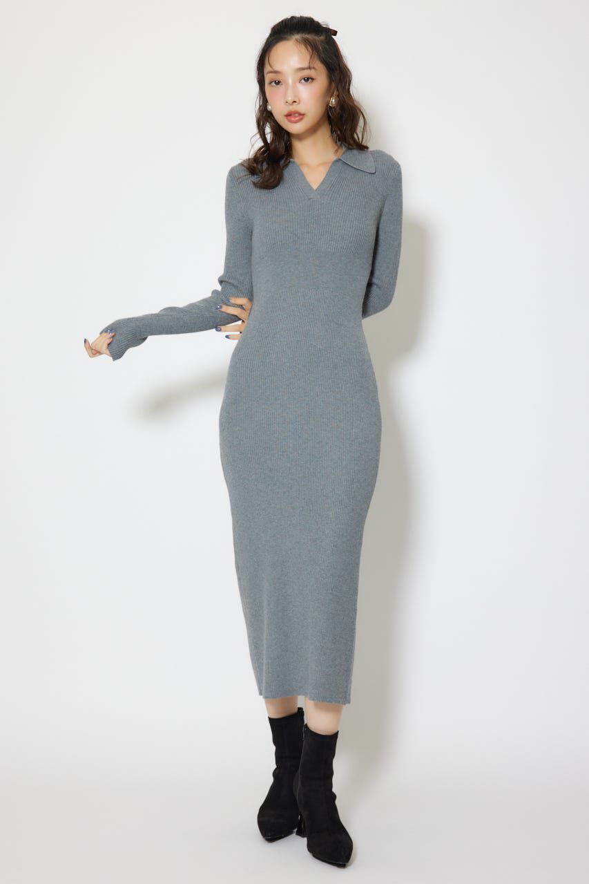 rienda「スキッパーニットワンピース」|ワンピース|GRY