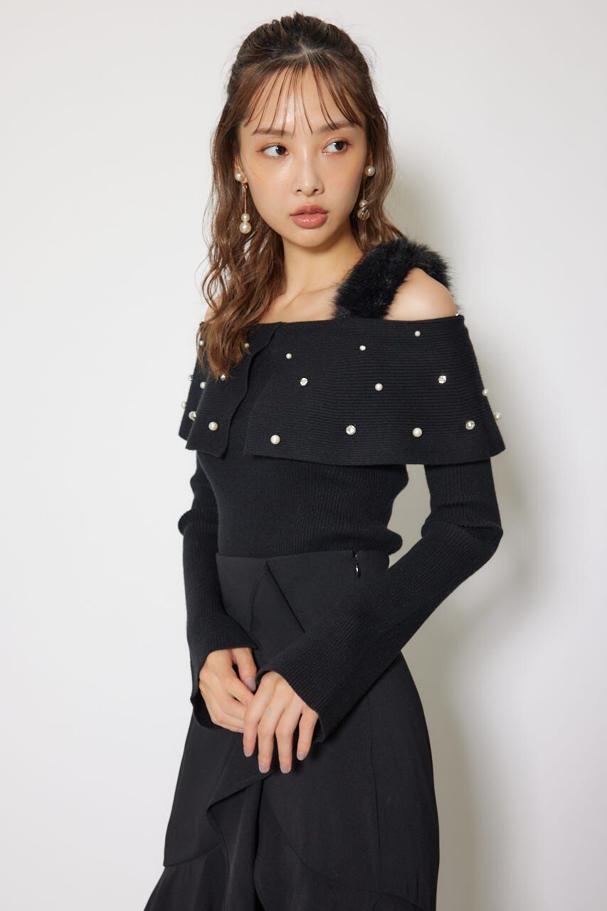 rienda「ショルダーフェイクファービジューニットトップス」|ニット・セーター|