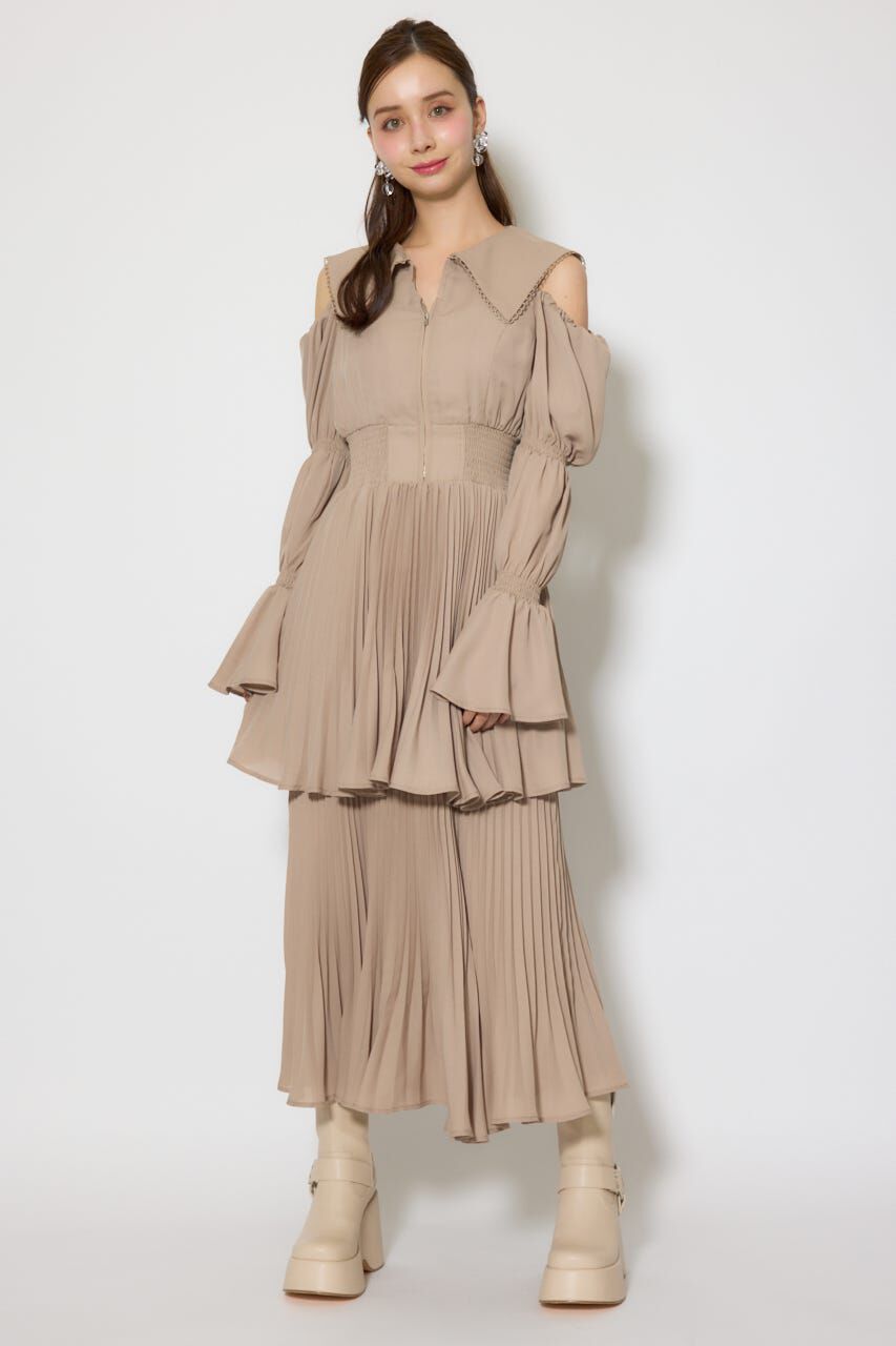 rienda「BIGカラープリーツフレアワンピース」|ワンピース|