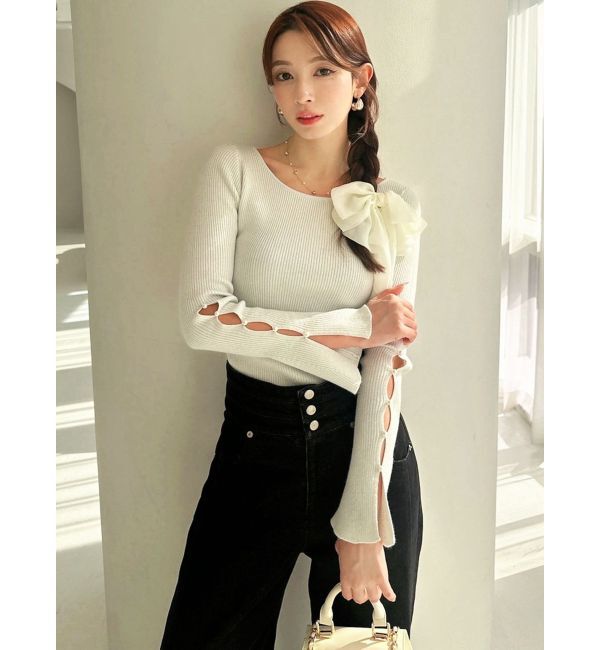 RESEXXY「スリーブデザインシャイニーニットトップス」|ニット・セーター|