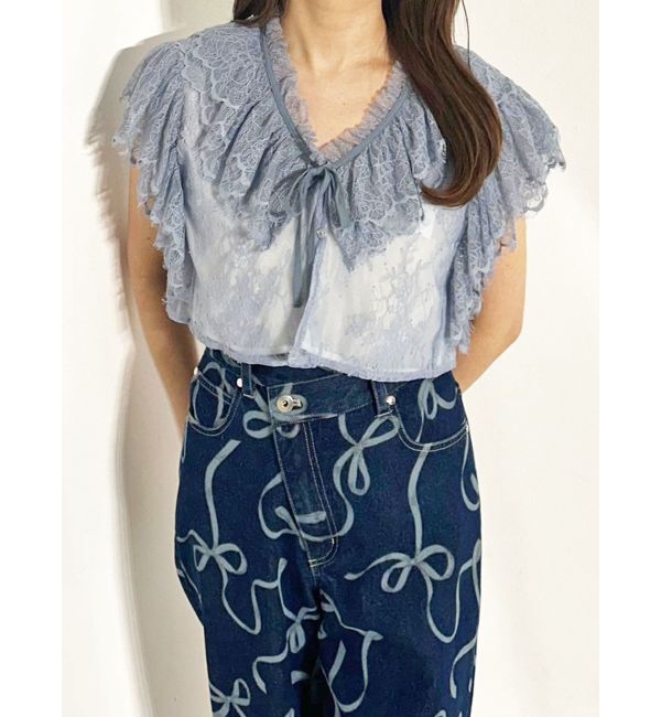 MERCURYDUO「レースクロップドブラウス」|シャツ・ブラウス|アイスブルー