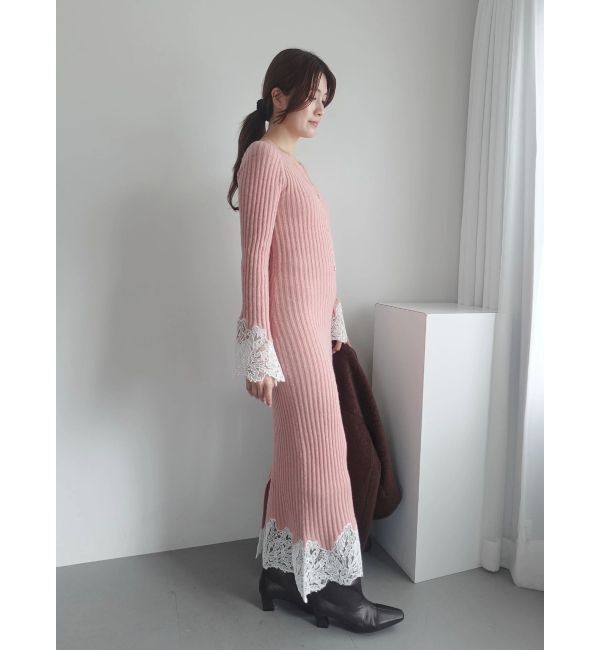LAGUNAMOON「レースドッキングリブニットワンピース」|ワンピース|