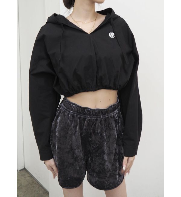 EVRIS「ワンポイントフードデザインクロップドシャツ」|シャツ・ブラウス|ブラック