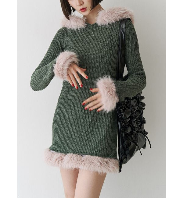 jouetie「ポイントファーモールニットワンピース」|ワンピース|