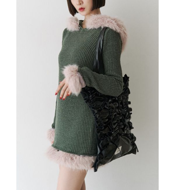 jouetie「ポイントファーモールニットワンピース」|ワンピース|カーキ