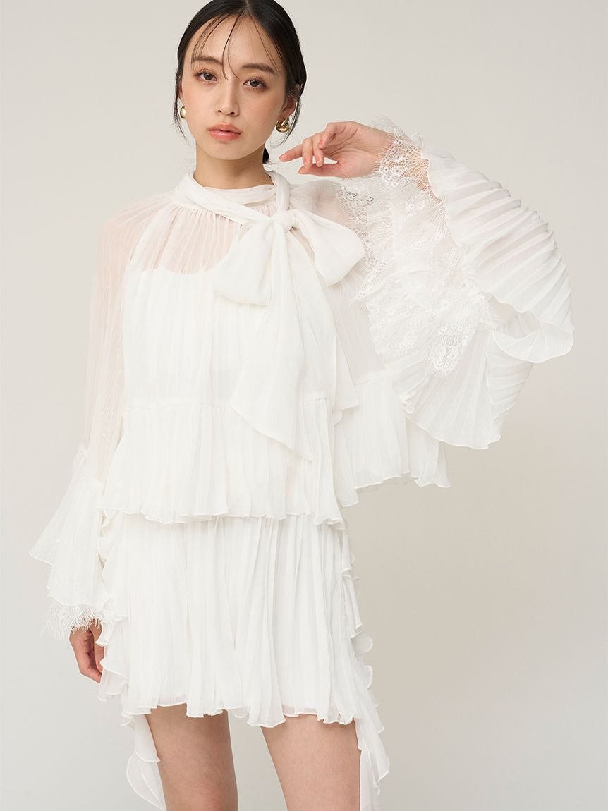 SNIDEL「レーストリムシフォンセットアップ」|ワンピース|WHT