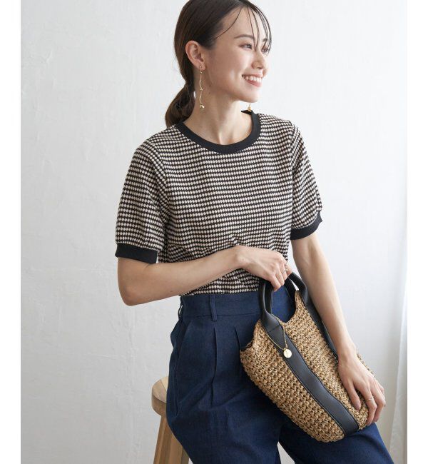 ikka「ハニカム柄ジャガードカットソー」|その他|ブラック