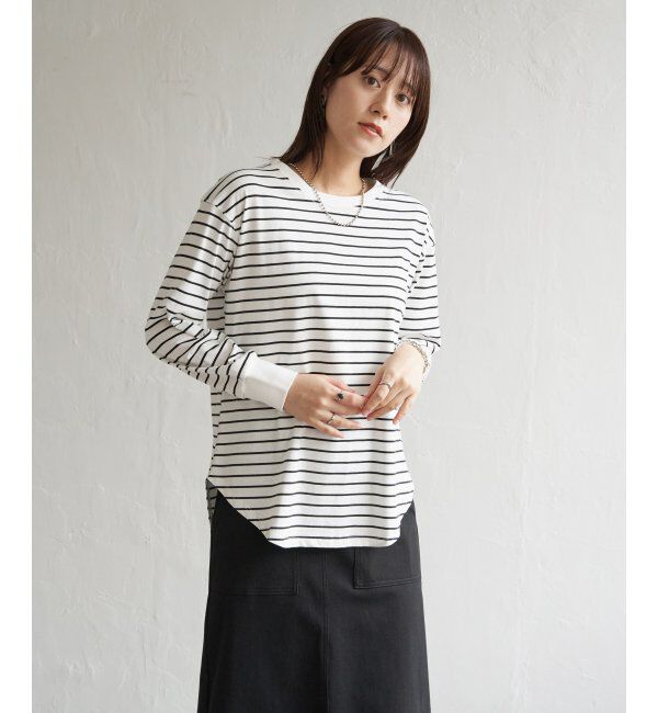 ikka「コットンUSA裾ラウンドロンT」|Tシャツ・カットソー|