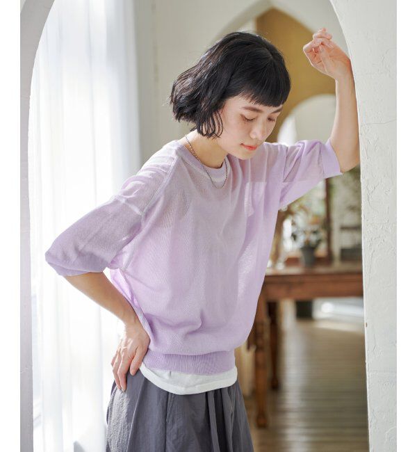 Lbc with Life「シアー配色ステッチプルオーバー」|カーディガン|