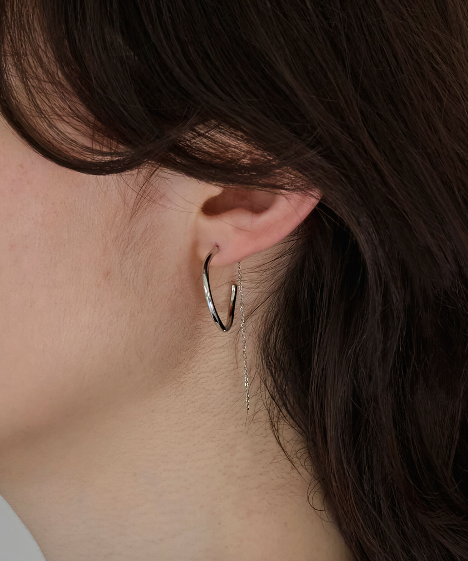 Phoebe「【金属アレルギー対応】2wayウェーブラインフープピアス　シルバー/ニッケルフリー」|ピアス|