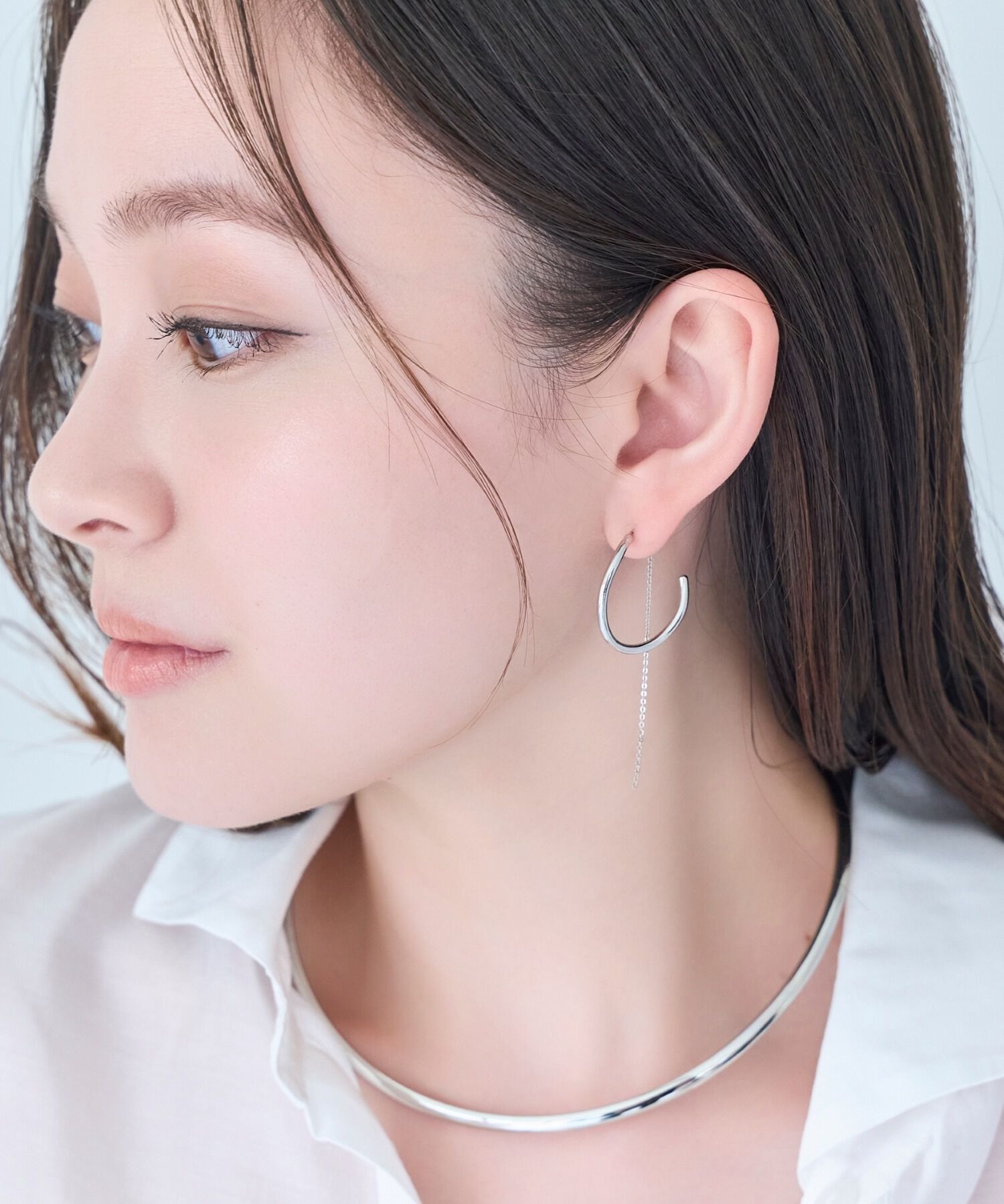 Phoebe「【金属アレルギー対応】2wayウェーブラインフープピアス　シルバー/ニッケルフリー」|ピアス|