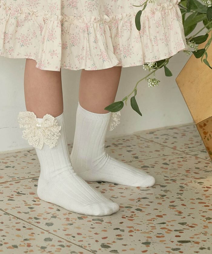 BACKYARD FAMILY「キッズ 靴下 クルー丈 女の子 通販 クルーソックス リブソックス ソックス くつ下 リボン 子供」|ソックス|