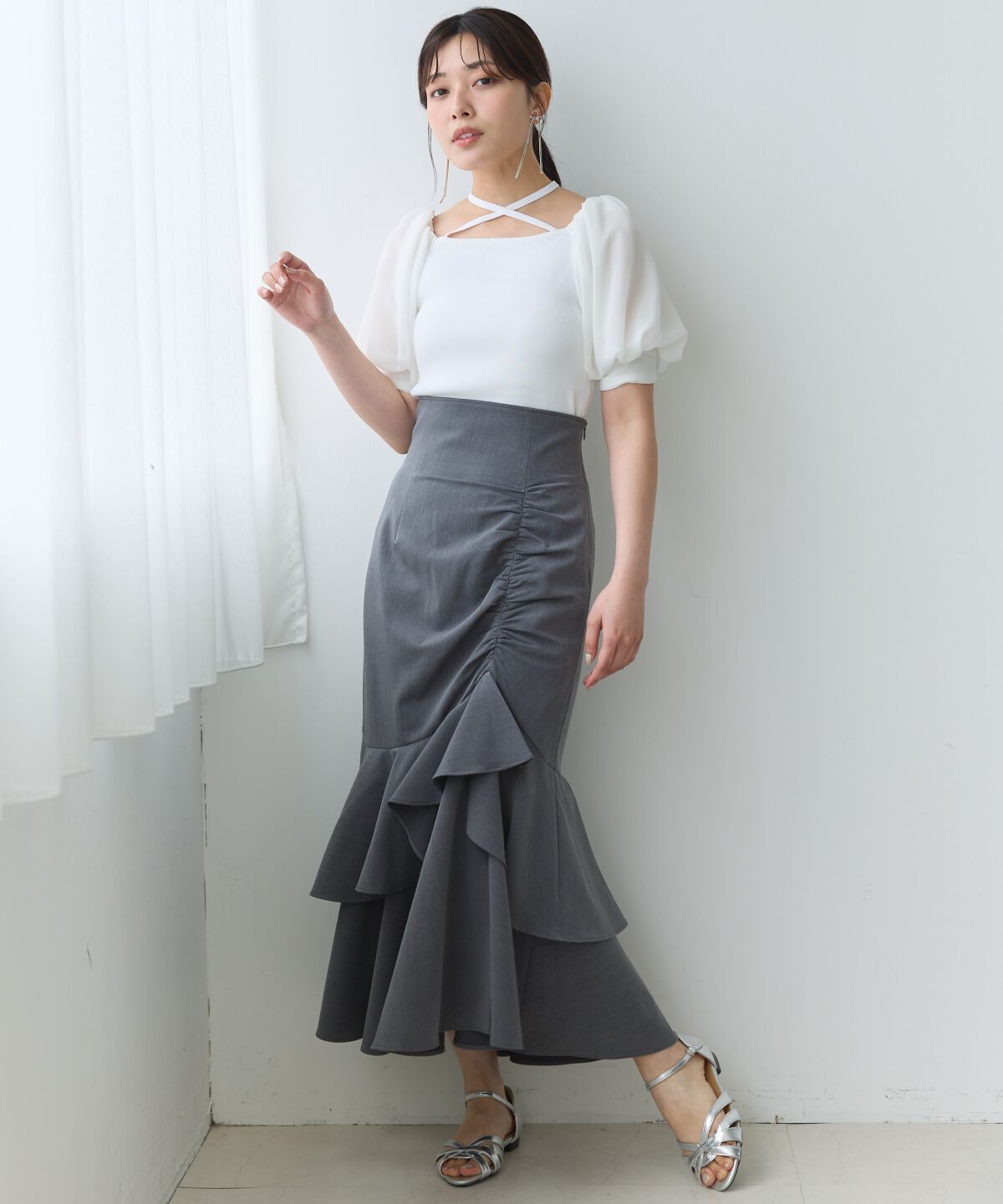 アンドクチュール「シアースリーブクロスネックプルオーバー」|Tシャツ・カットソー|