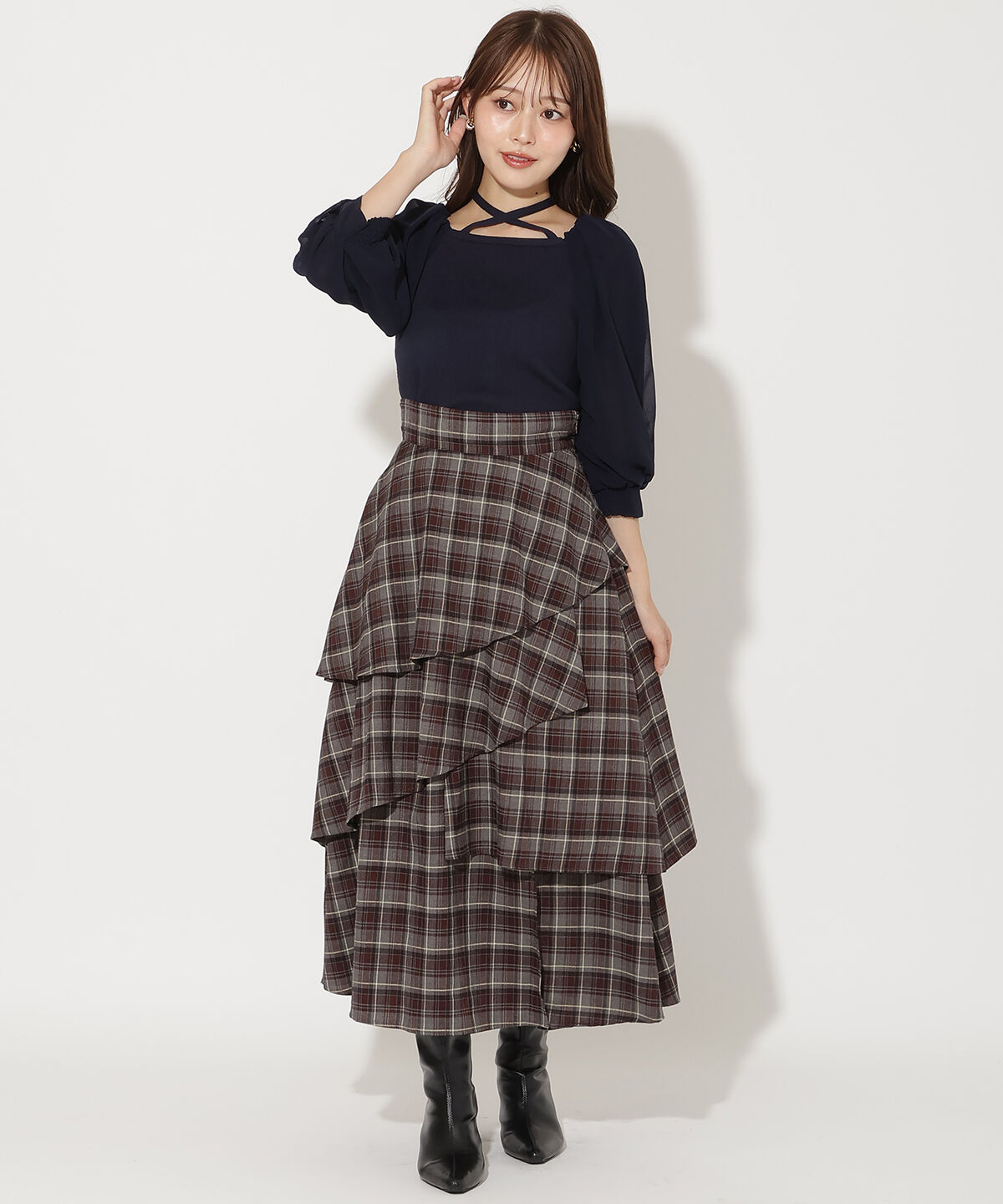 アンドクチュール「7分袖ホルターリボンニットプルオーバー」|ニット・セーター|