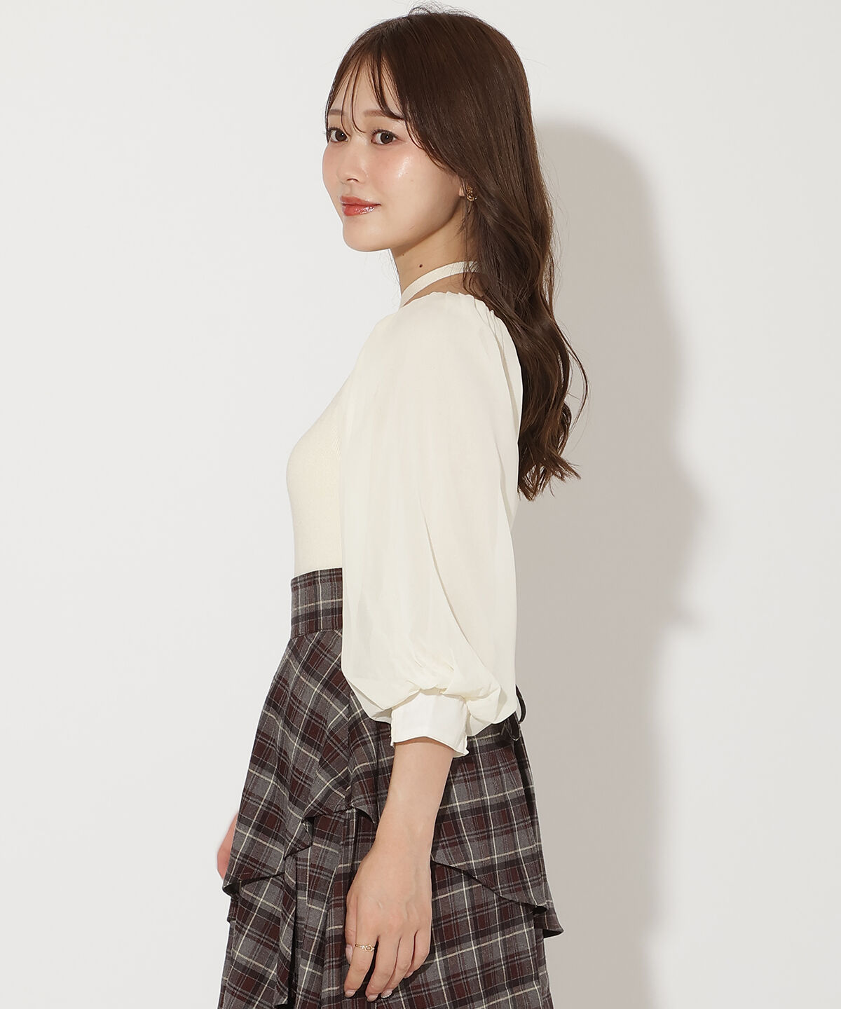 アンドクチュール「7分袖ホルターリボンニットプルオーバー」|ニット・セーター|