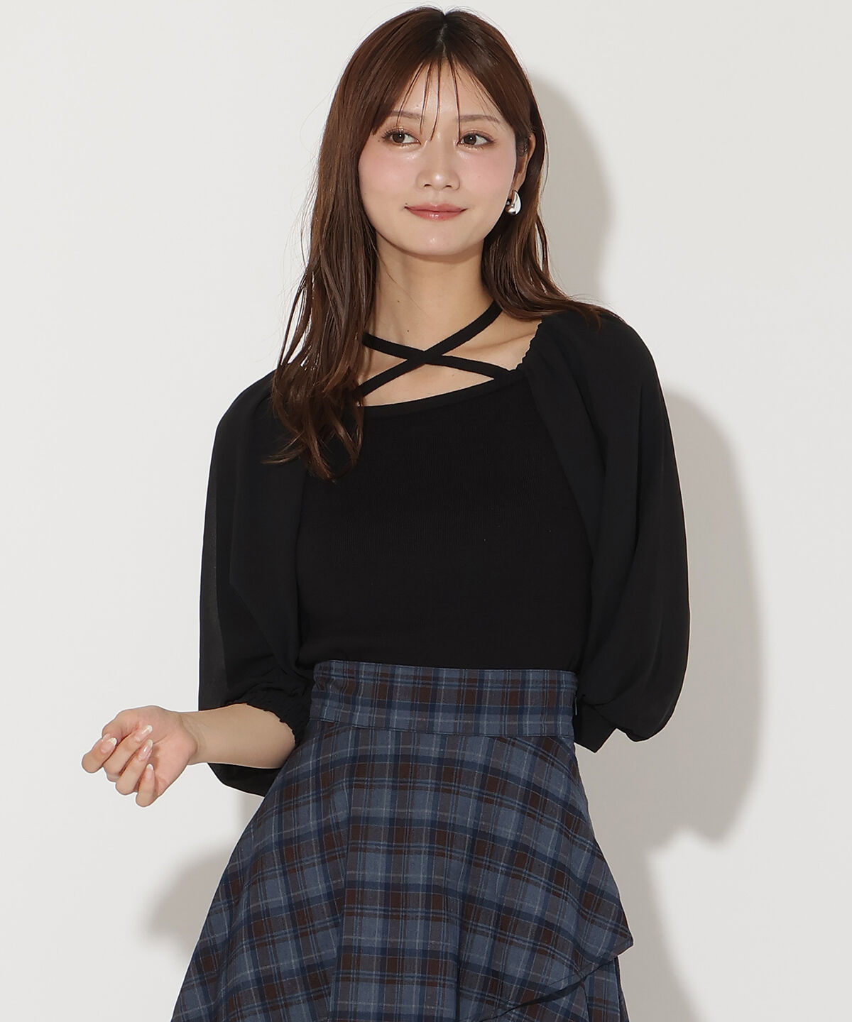 アンドクチュール「7分袖ホルターリボンニットプルオーバー」|ニット・セーター|