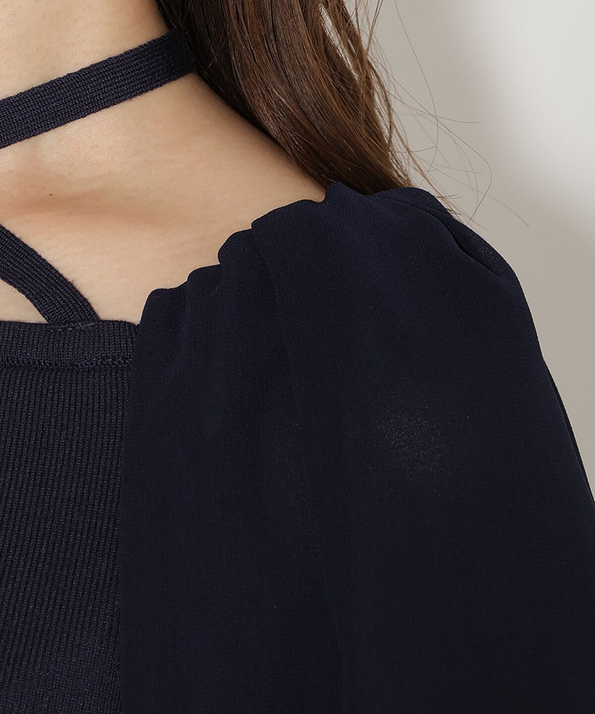 アンドクチュール「7分袖ホルターリボンニットプルオーバー」|ニット・セーター|