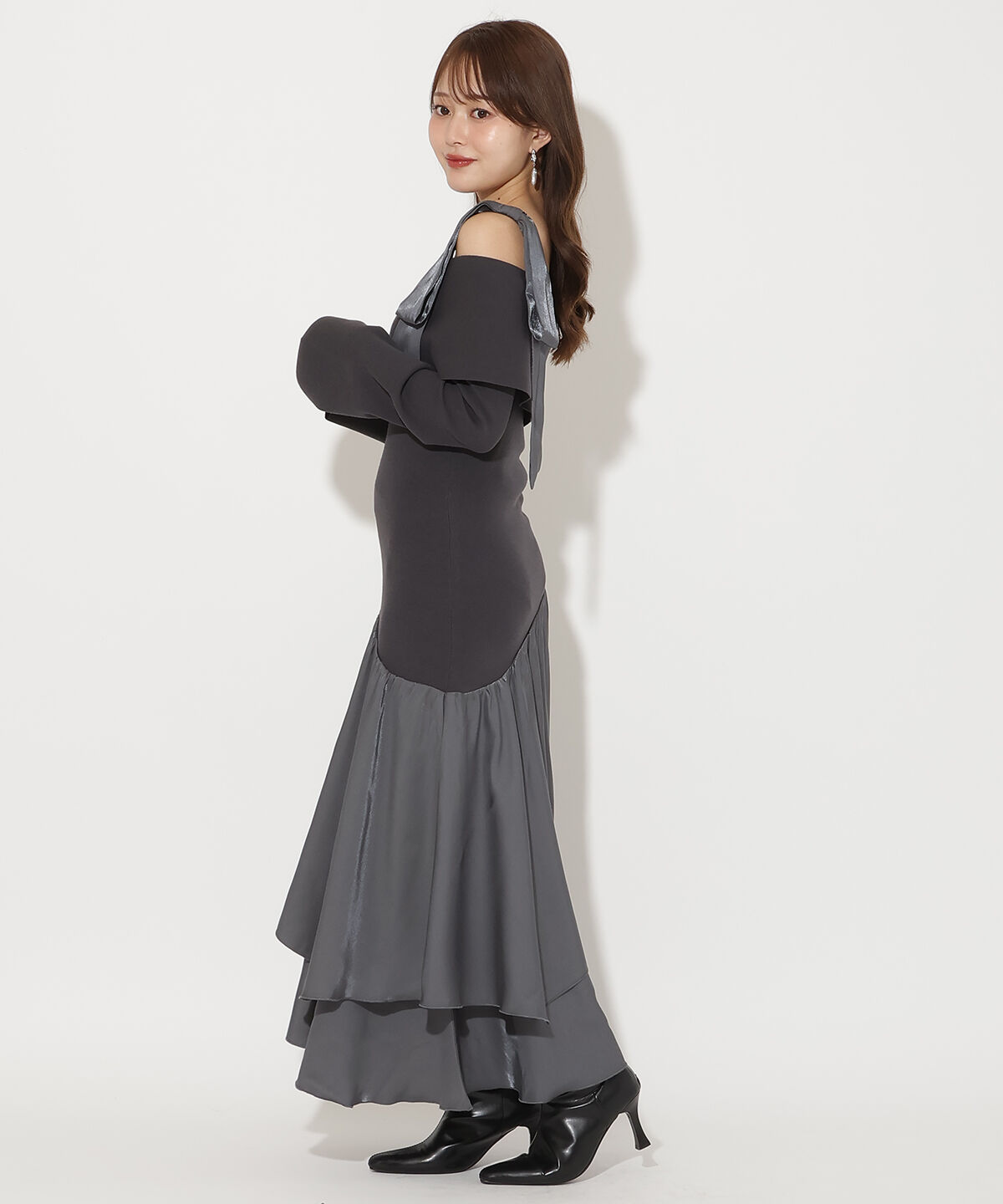 アンドクチュール「ショルダーリボンニットドッキングワンピース」|ワンピース|