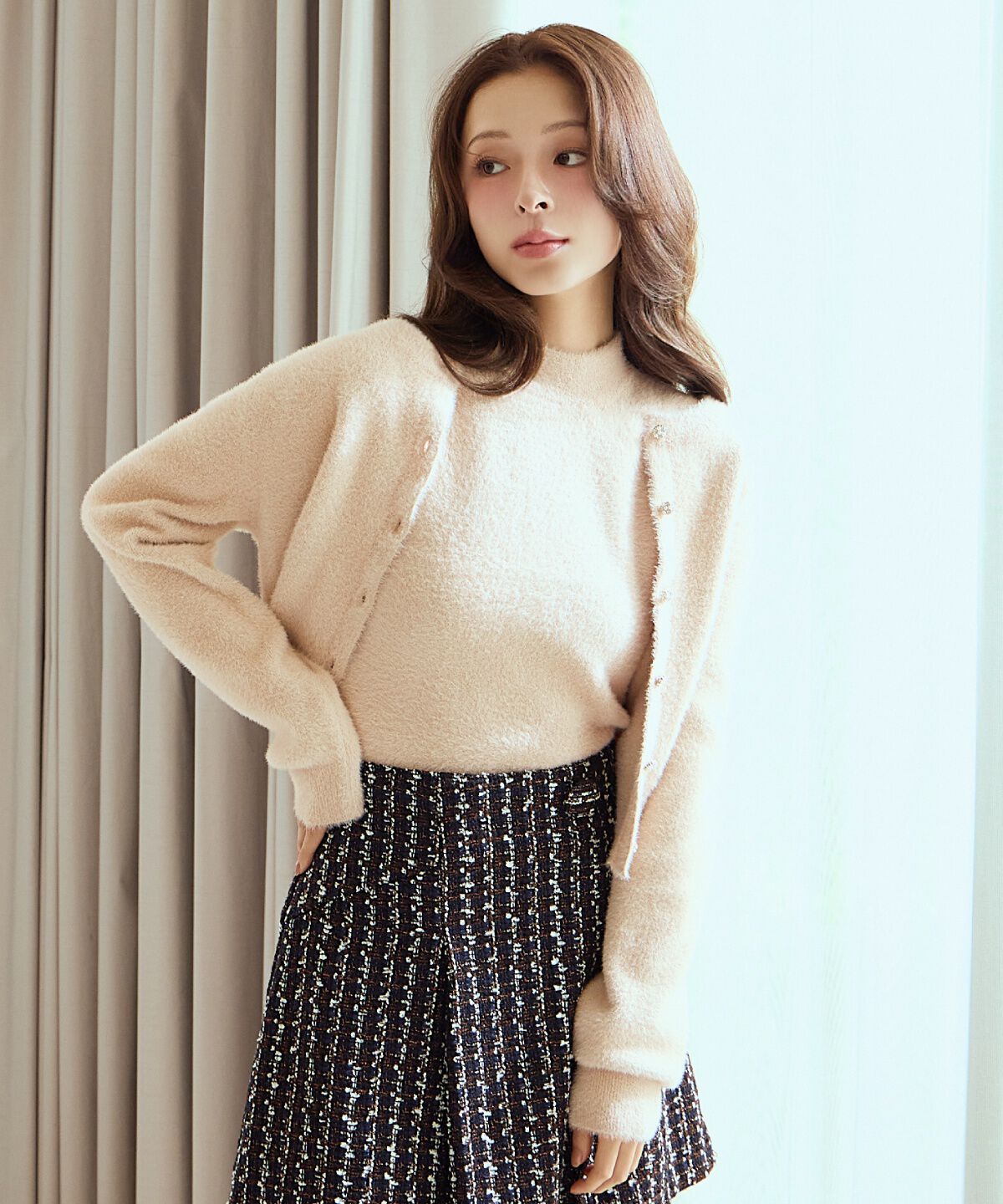 アンドクチュール「ラメフェザーニットアンサンブル」|カーディガン|オレンジ