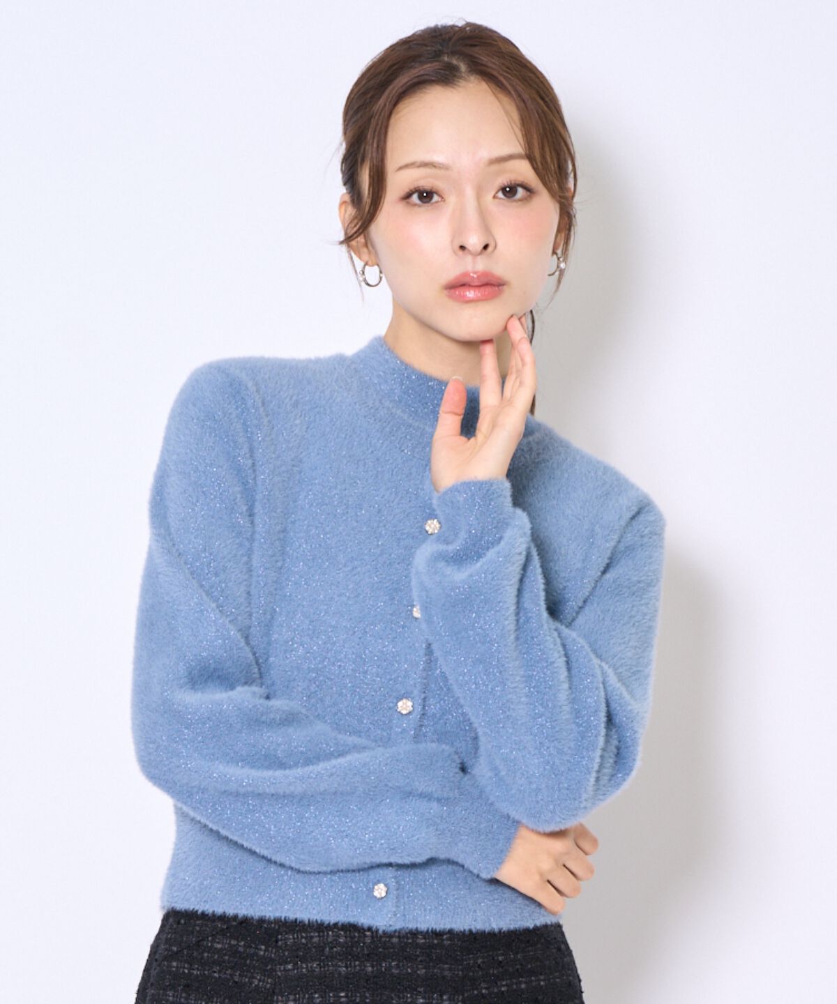 アンドクチュール「ラメフェザーニットアンサンブル」|カーディガン|ブルー