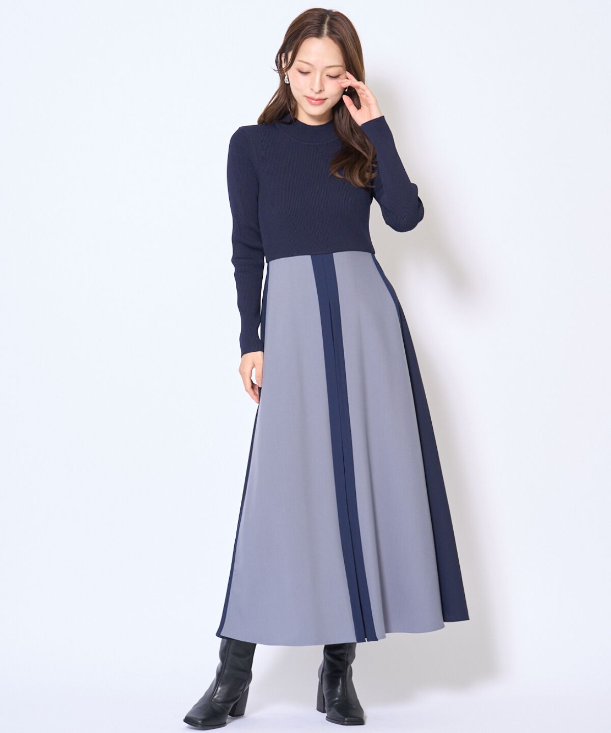 アンドクチュール「配色ドッキングワンピース」|ワンピース|