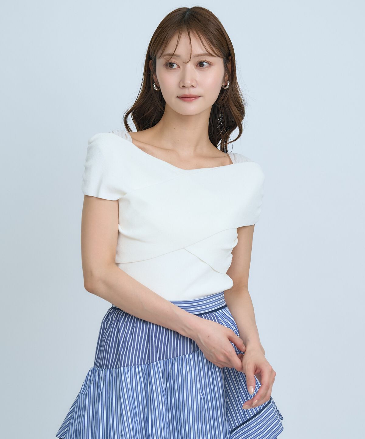 アンドクチュール「クロスネックオフショルニットプルオーバー」|ニット・セーター|