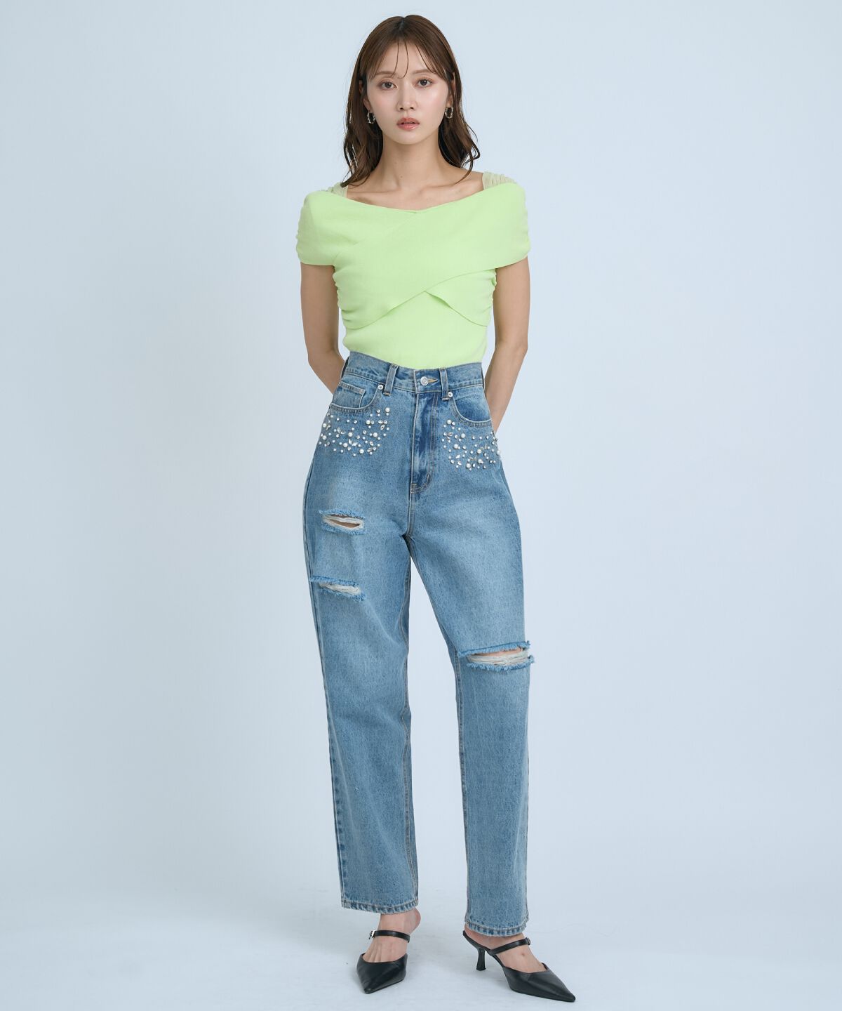 アンドクチュール「クロスネックオフショルニットプルオーバー」|ニット・セーター|