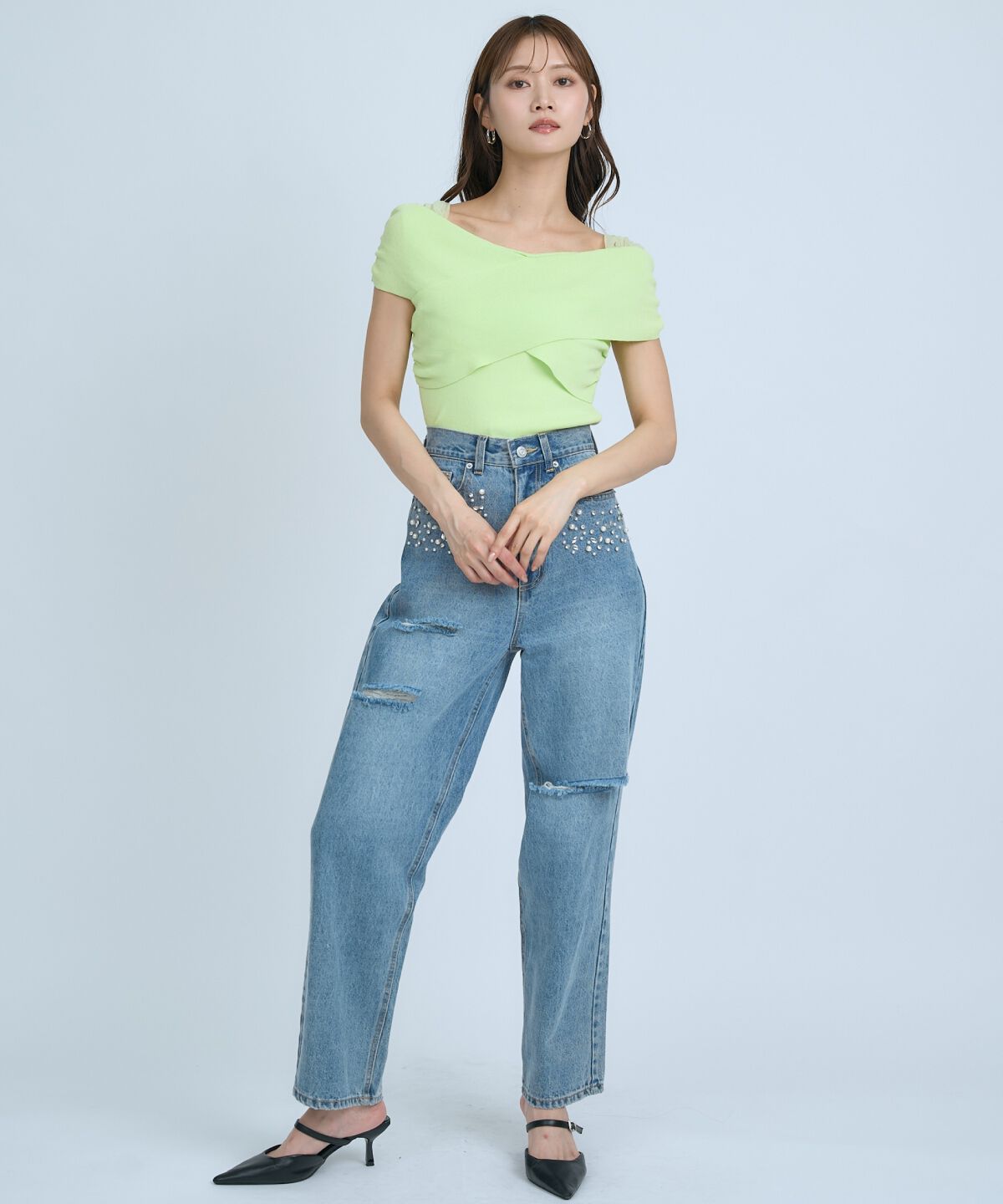 アンドクチュール「クロスネックオフショルニットプルオーバー」|ニット・セーター|