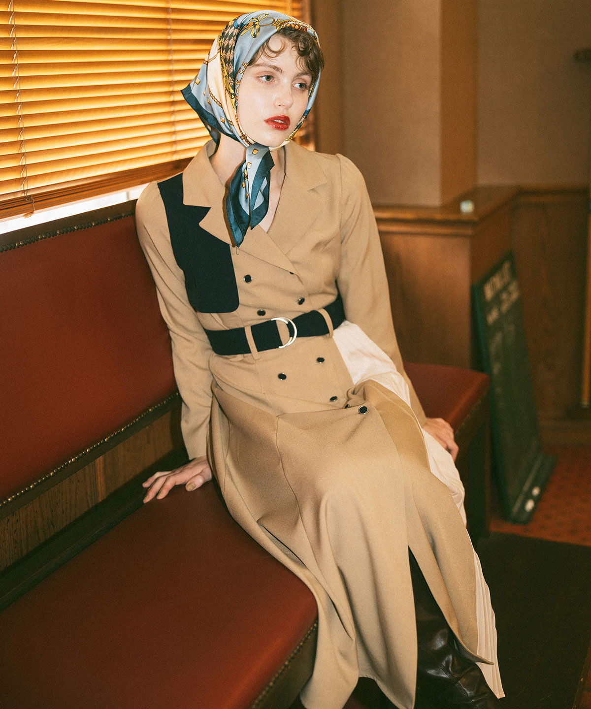 REDYAZEL「バイカラープリーツトレンチワンピース」|ワンピース|