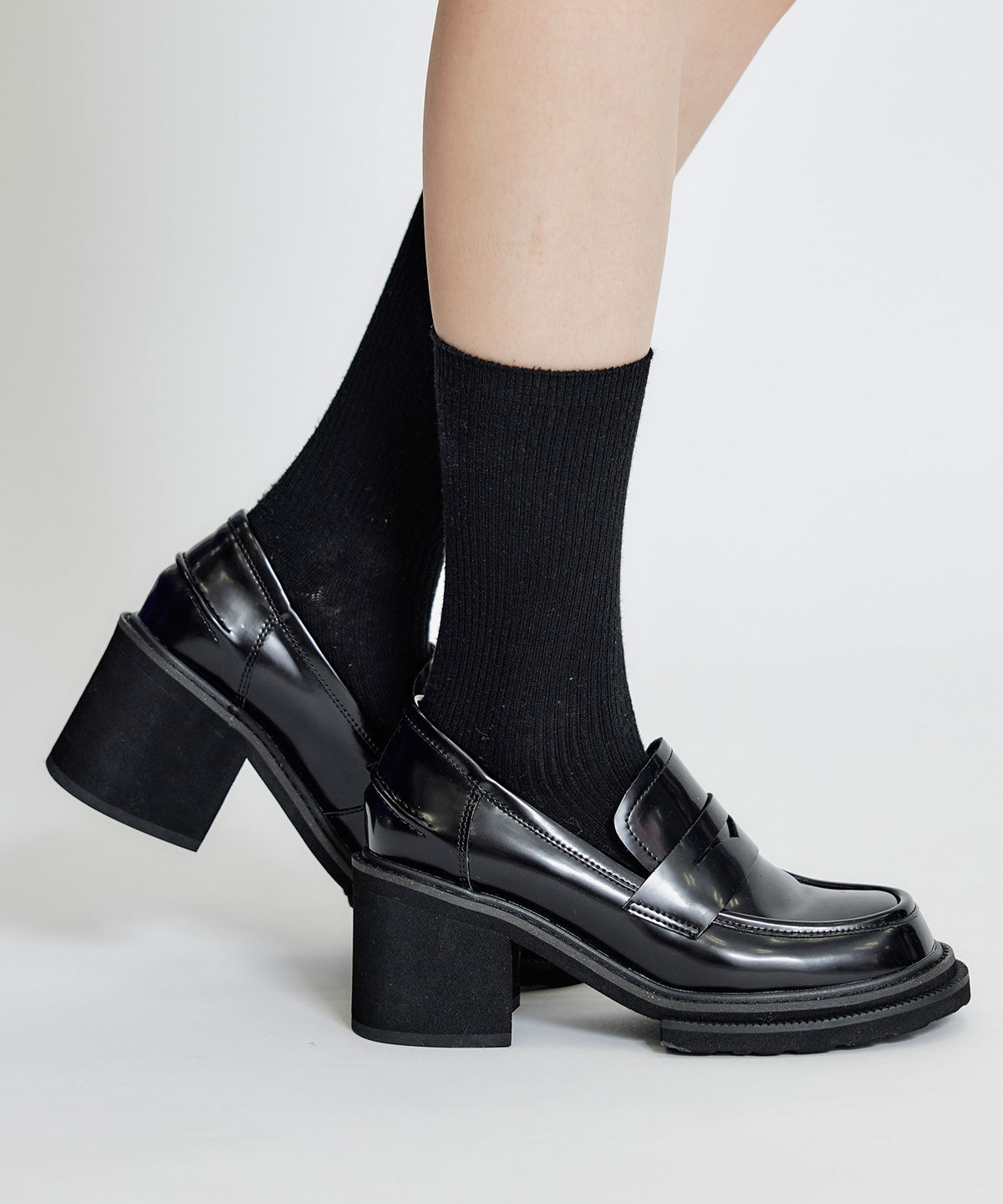 REDYAZEL「レザーライクチャンキーヒールローファー」|パンプス|