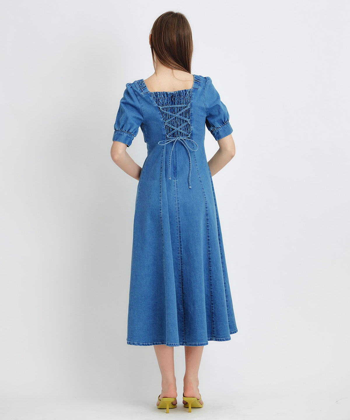 REDYAZEL「デコルテベルトデニムフレアロングワンピース」|ワンピース|