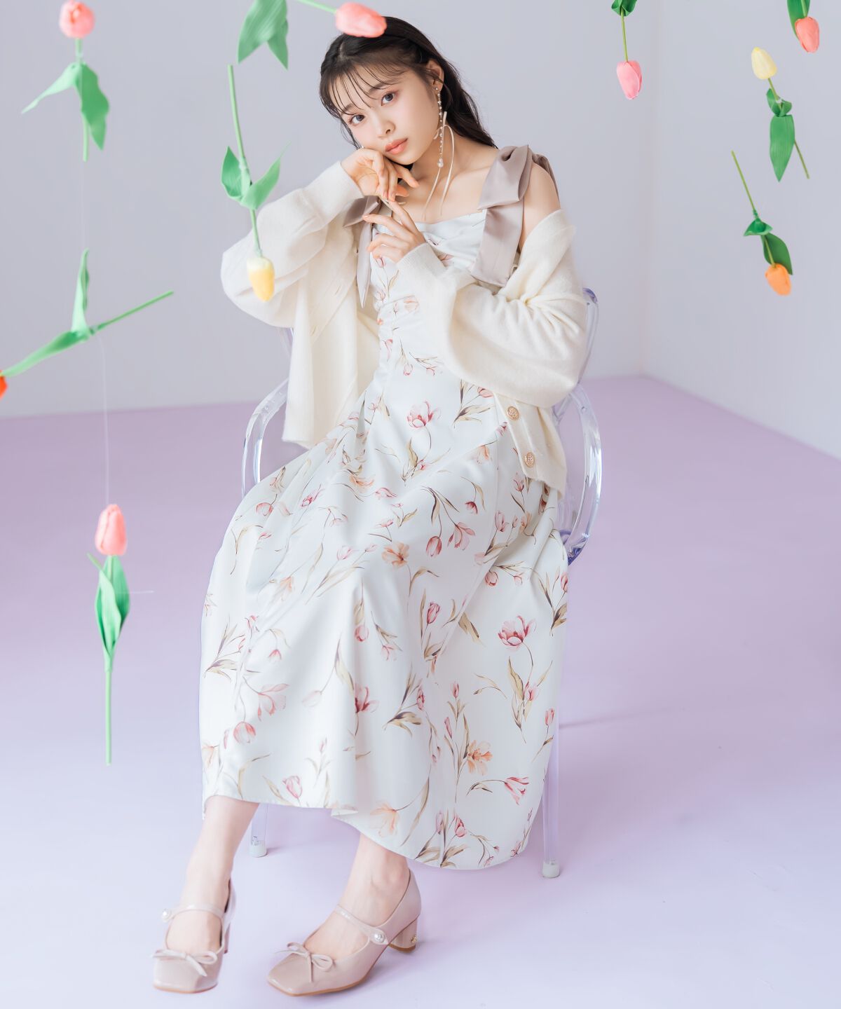 WILLSELECTION「リボンショルダーチューリップフレアワンピース」|ワンピース|