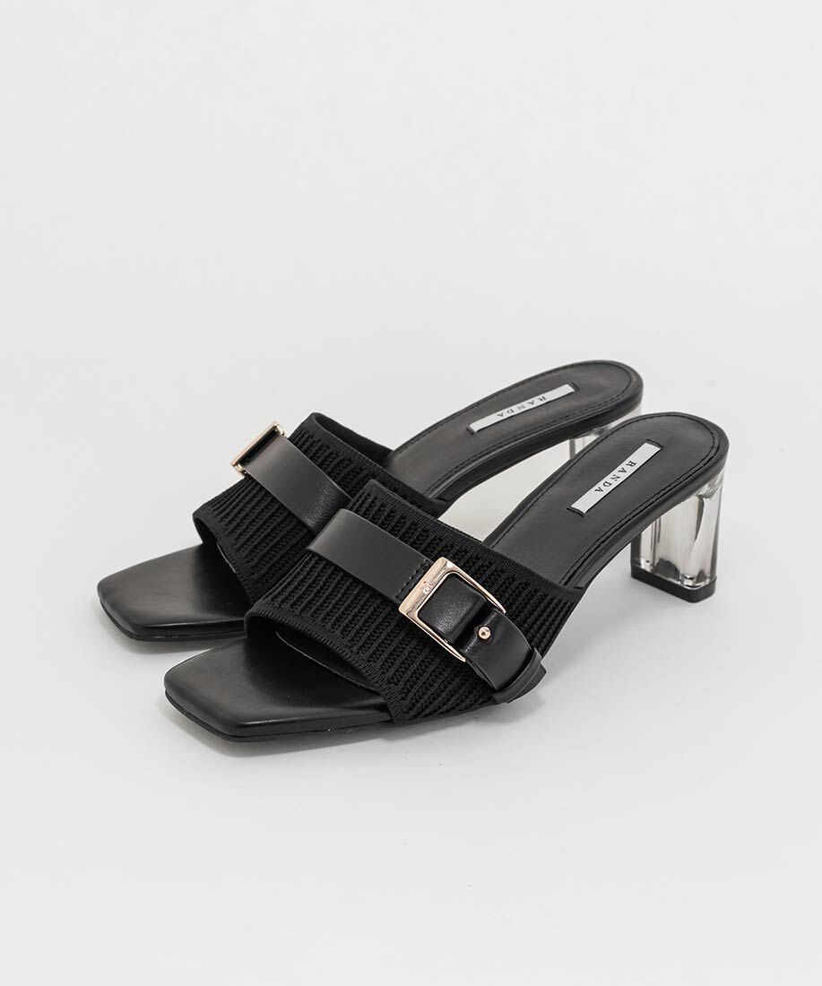  「【SUSTAINABLE】ベルトデザインニットミュールサンダル」|パンプス|