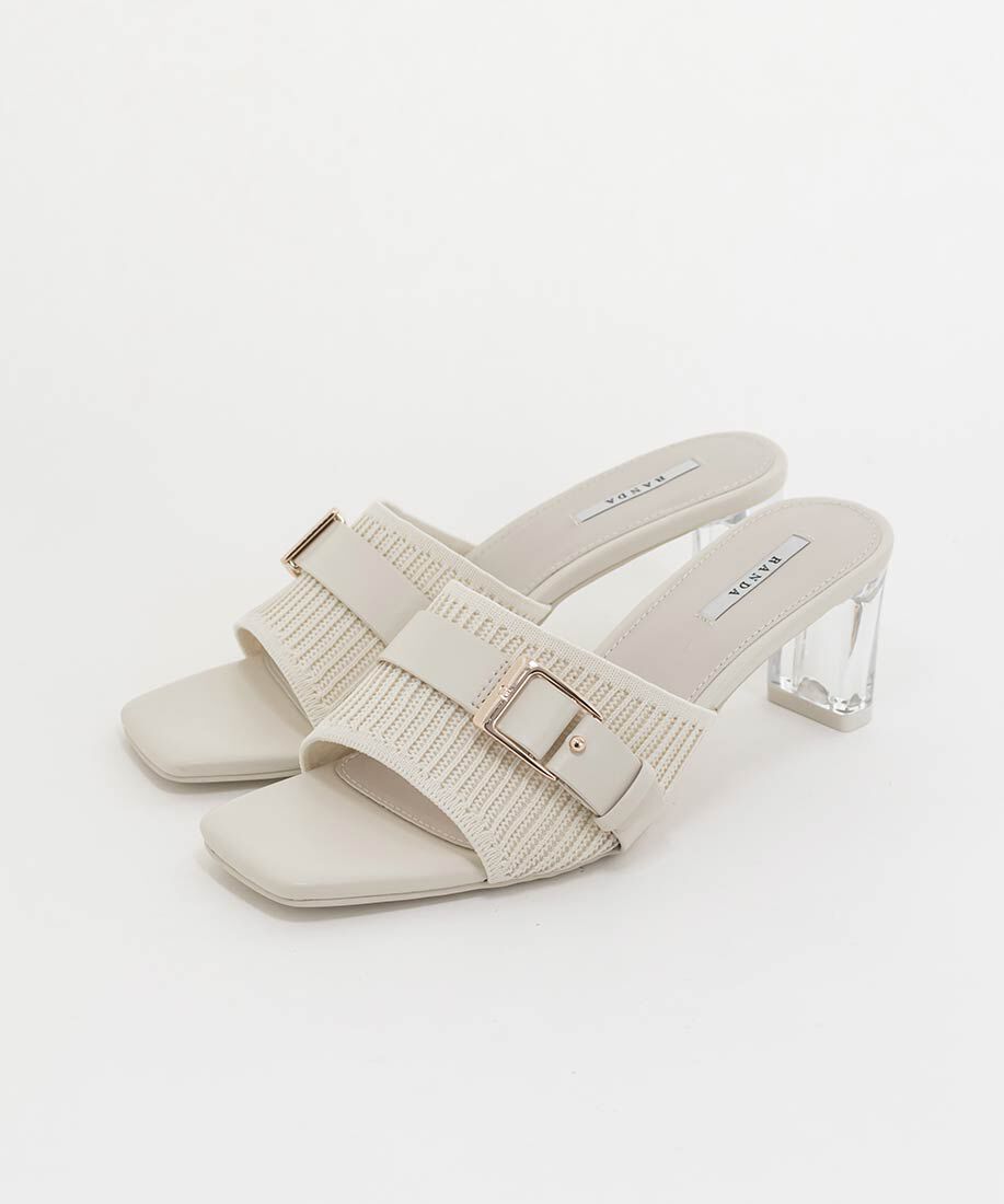  「【SUSTAINABLE】ベルトデザインニットミュールサンダル」|パンプス|