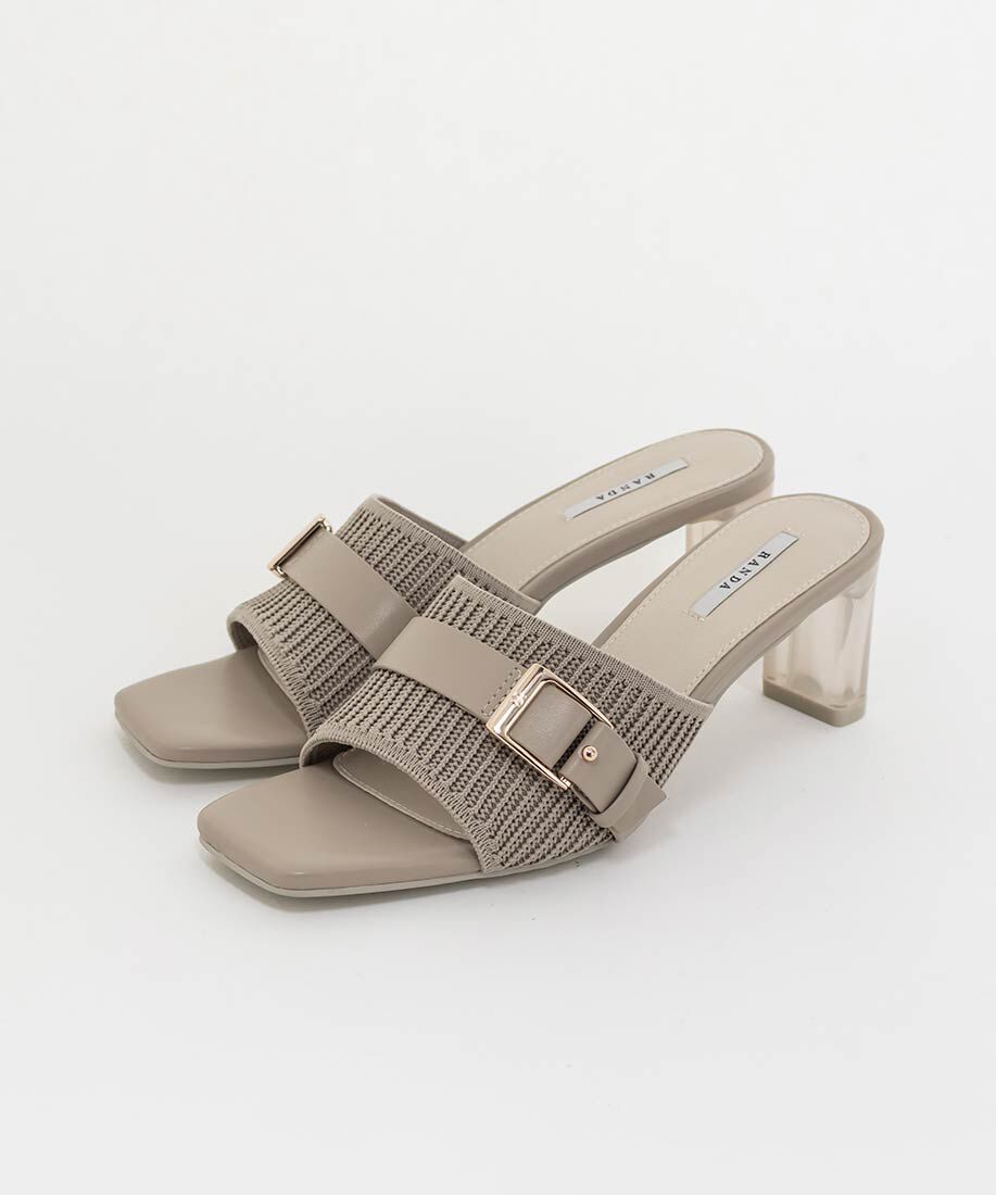  「【SUSTAINABLE】ベルトデザインニットミュールサンダル」|パンプス|