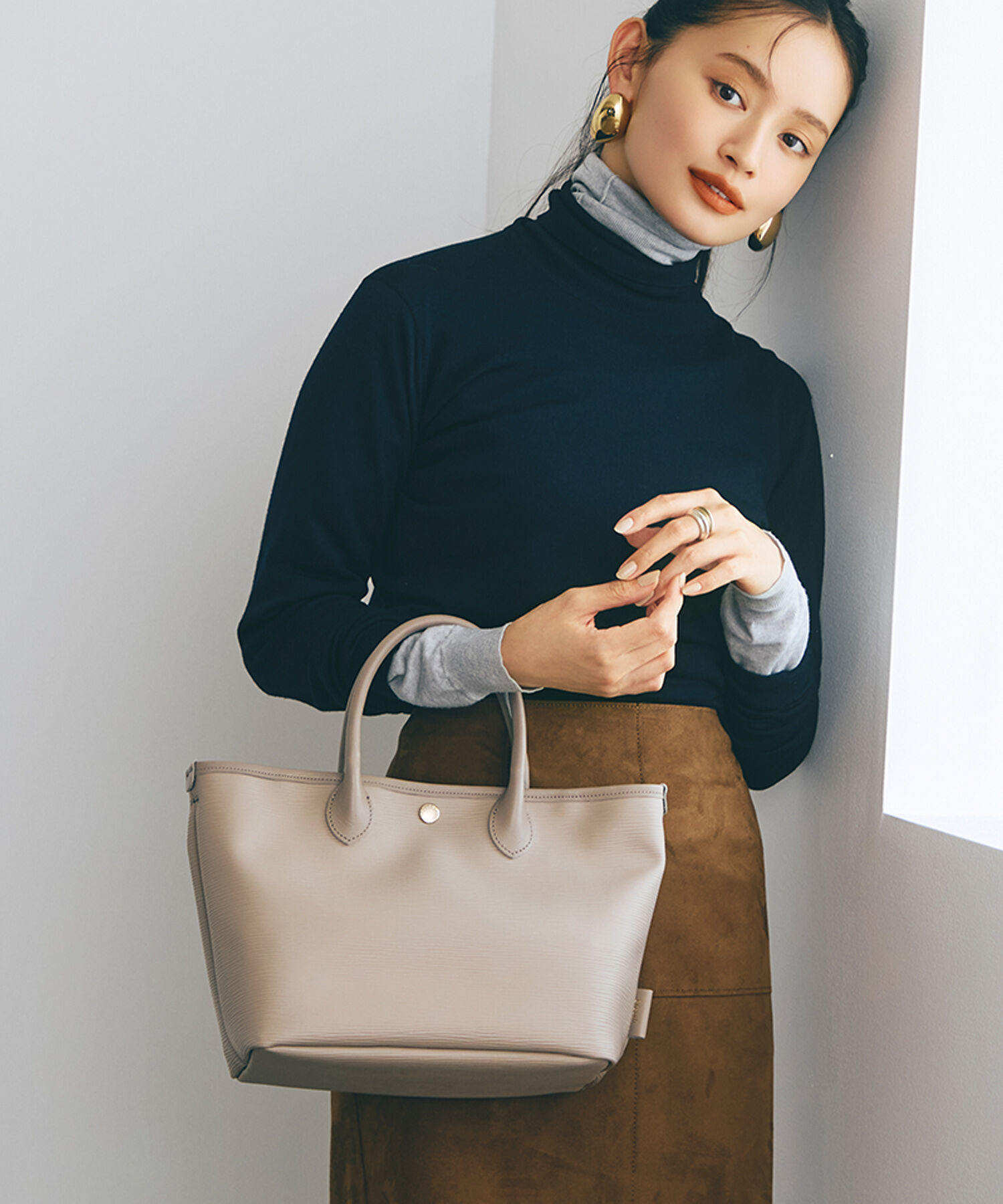 TOPKAPI BREATH「【Breath TOPKAPI】RIPPLE リプル レザーハンドル ミニ トートバッグ」|トートバッグ|グレージュ