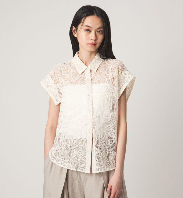 EMMEL REFINES「＜EMMEL REFINES＞EM ペイズリーレース ノースリーブ ブラウス」|シャツ・ブラウス|OFF WHITE
