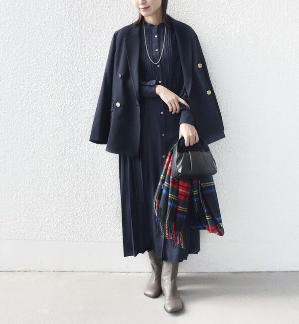 SHIPS for women「〈手洗い可能〉ドット / 花柄 バンドカラー サイド プリーツ ワンピース」|ワンピース|