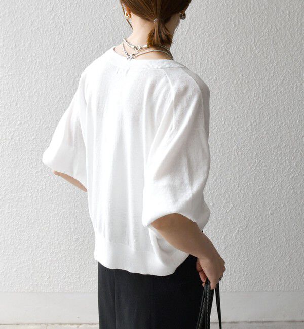 SHIPS any「SHIPS any:〈手洗い可能〉リネン ミックス ワイド パフ クルーネック シアー カーディガン」|カーディガン|