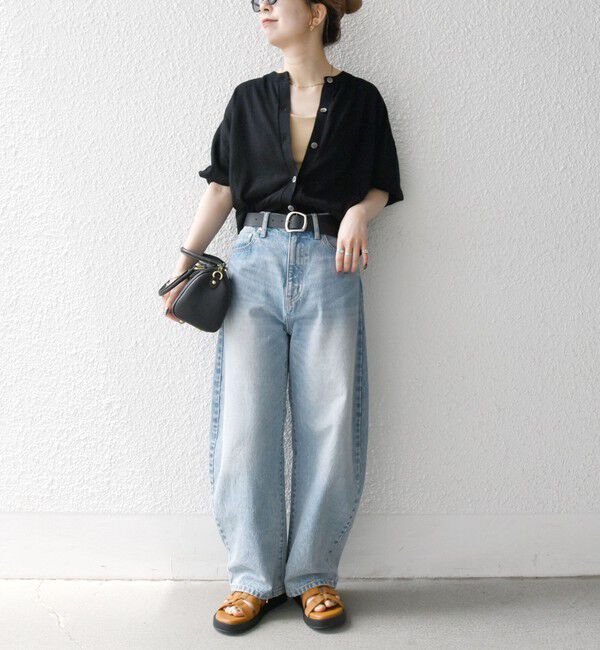 SHIPS any「SHIPS any:〈手洗い可能〉リネン ミックス ワイド パフ クルーネック シアー カーディガン」|カーディガン|