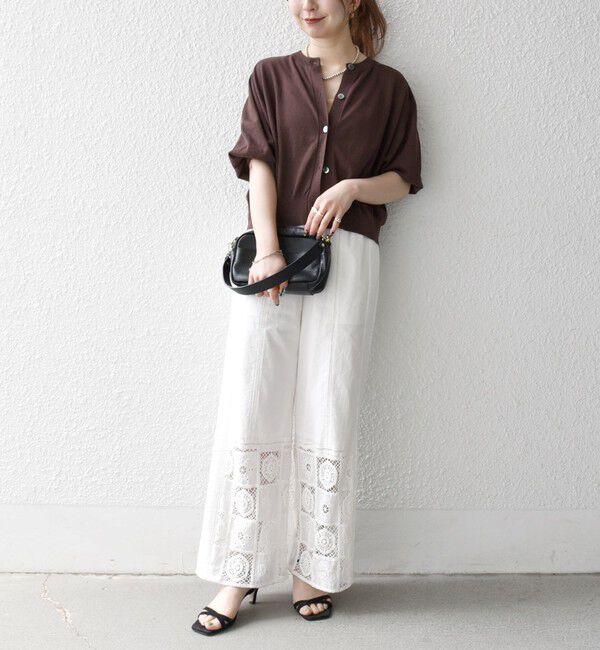 SHIPS any「SHIPS any:〈手洗い可能〉リネン ミックス ワイド パフ クルーネック シアー カーディガン」|カーディガン|