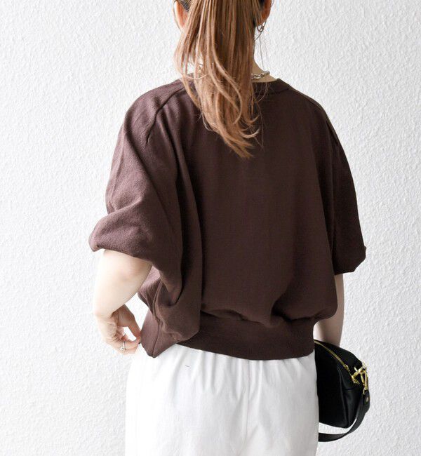 SHIPS any「SHIPS any:〈手洗い可能〉リネン ミックス ワイド パフ クルーネック シアー カーディガン」|カーディガン|