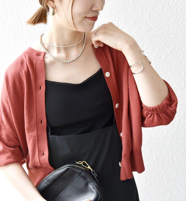 SHIPS any「SHIPS any:〈手洗い可能〉リネン ミックス ワイド パフ クルーネック シアー カーディガン」|カーディガン|