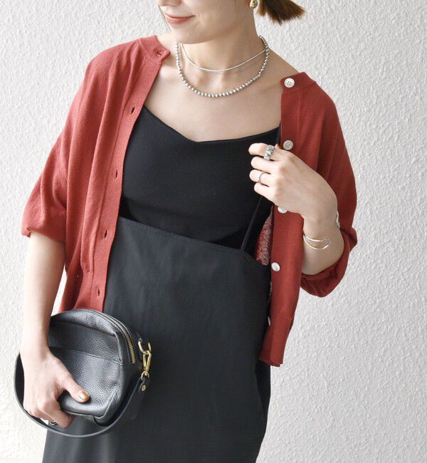 SHIPS any「SHIPS any:〈手洗い可能〉リネン ミックス ワイド パフ クルーネック シアー カーディガン」|カーディガン|