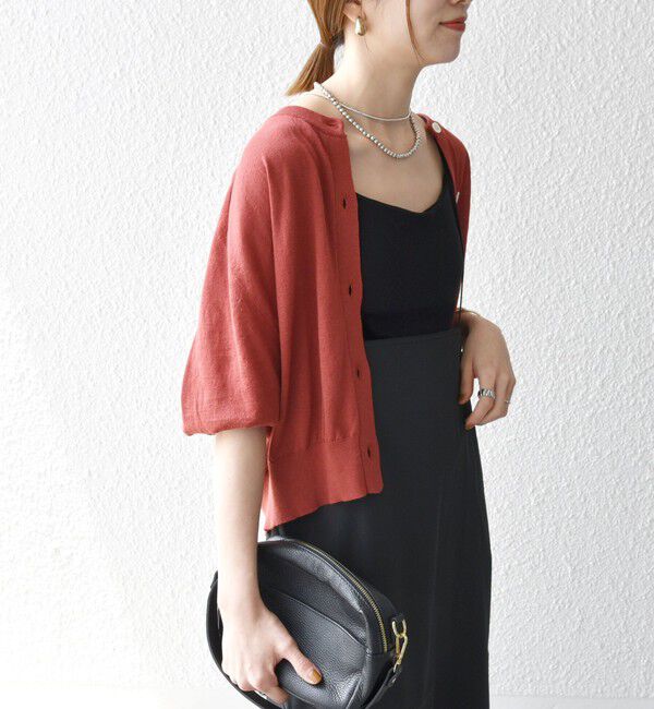 SHIPS any「SHIPS any:〈手洗い可能〉リネン ミックス ワイド パフ クルーネック シアー カーディガン」|カーディガン|