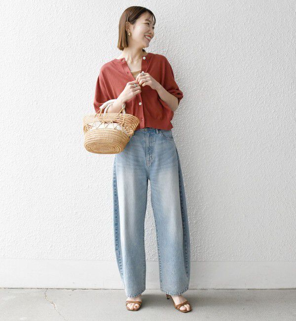 SHIPS any「SHIPS any:〈手洗い可能〉リネン ミックス ワイド パフ クルーネック シアー カーディガン」|カーディガン|