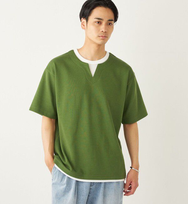 SHIPS Colors 「SHIPS Colors:〈手洗い可能〉フェイクレイヤード キーネック ショートスリーブ」|Tシャツ・カットソー|